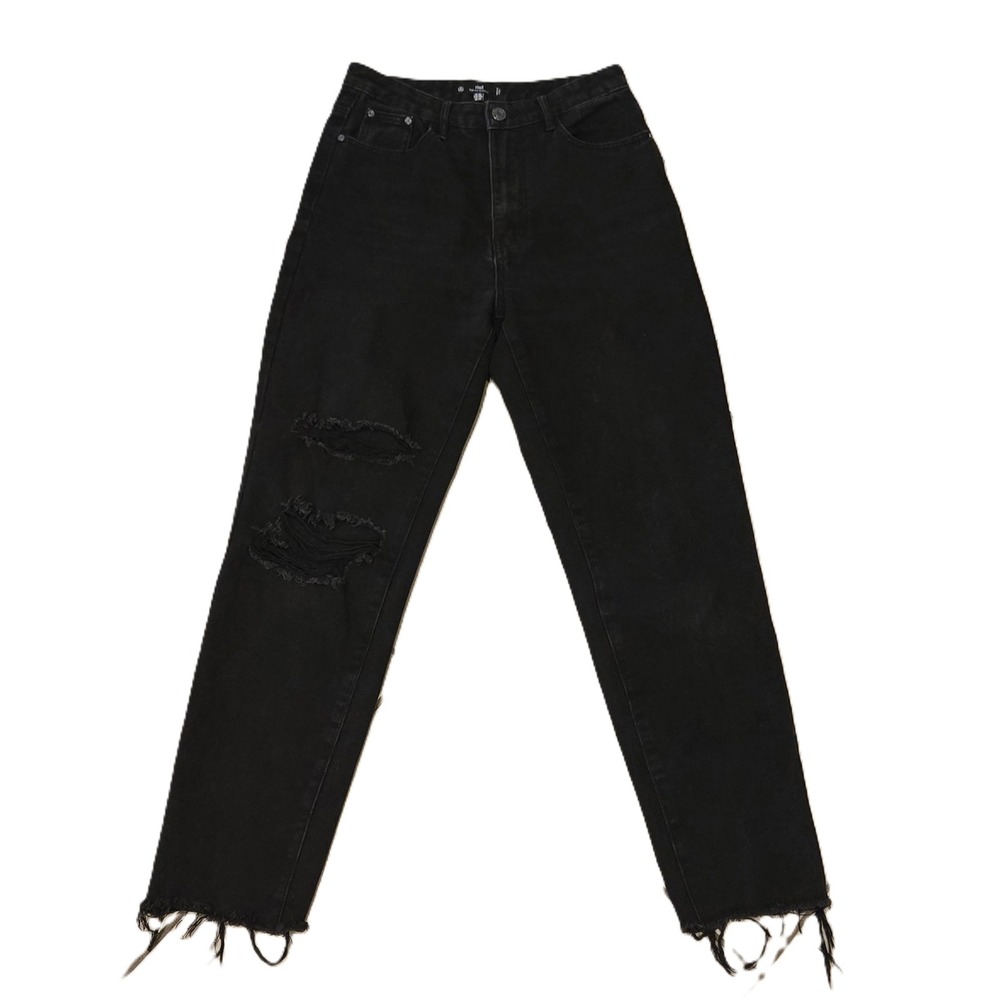 Missguided Riot High Rise‎ Mom Jeans Distressed Ripped Raw Hem Women's Size 4R